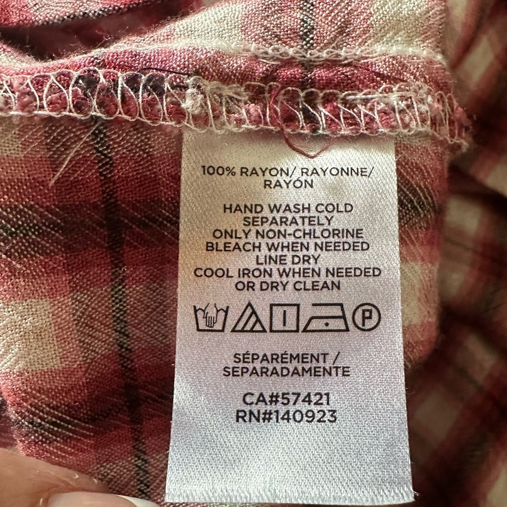 LOFT Burgundy Plaid V-Neck Blouse - Picture 7 of 8